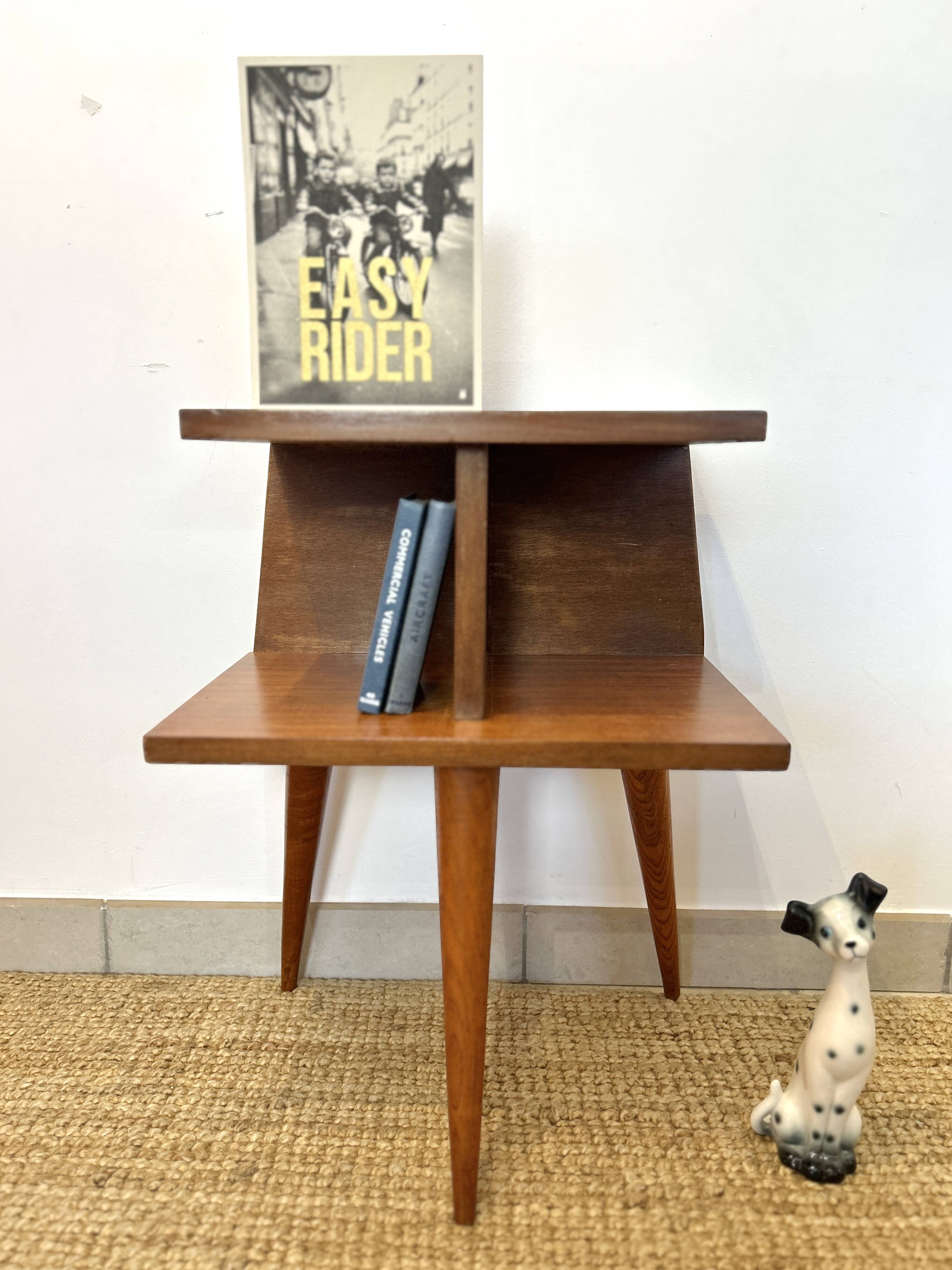 1950s teak tripod bedside table