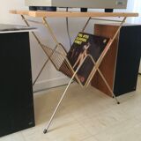 Vintage gilded metal side table with magazines/vinyl records and original wooden top