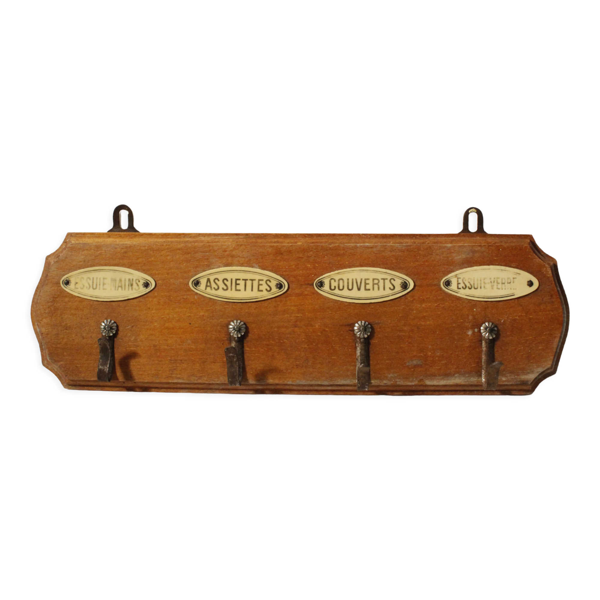 Vintage antique wooden tea towel holder 4 hooks