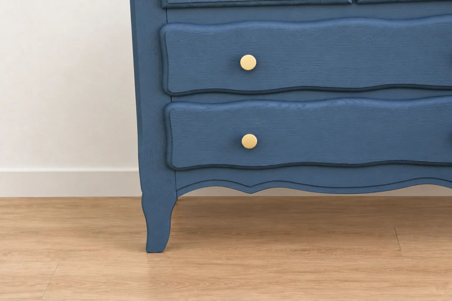 Small renovated vintage buffet in blue from Vosges, Libéron and caning – 2 doors, 2 drawers