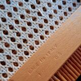 Set of 4 Italian rattan and white metal chairs