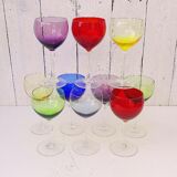 Lot ten vintage colored wine glasses