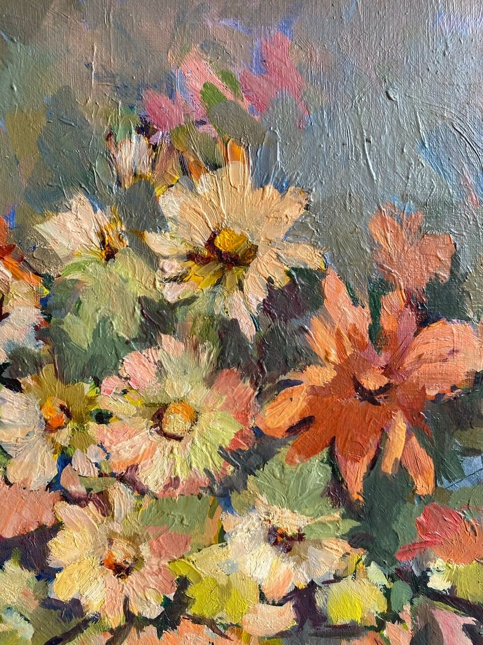 Antique painting, Still life with wild flowers, signed, 20th century