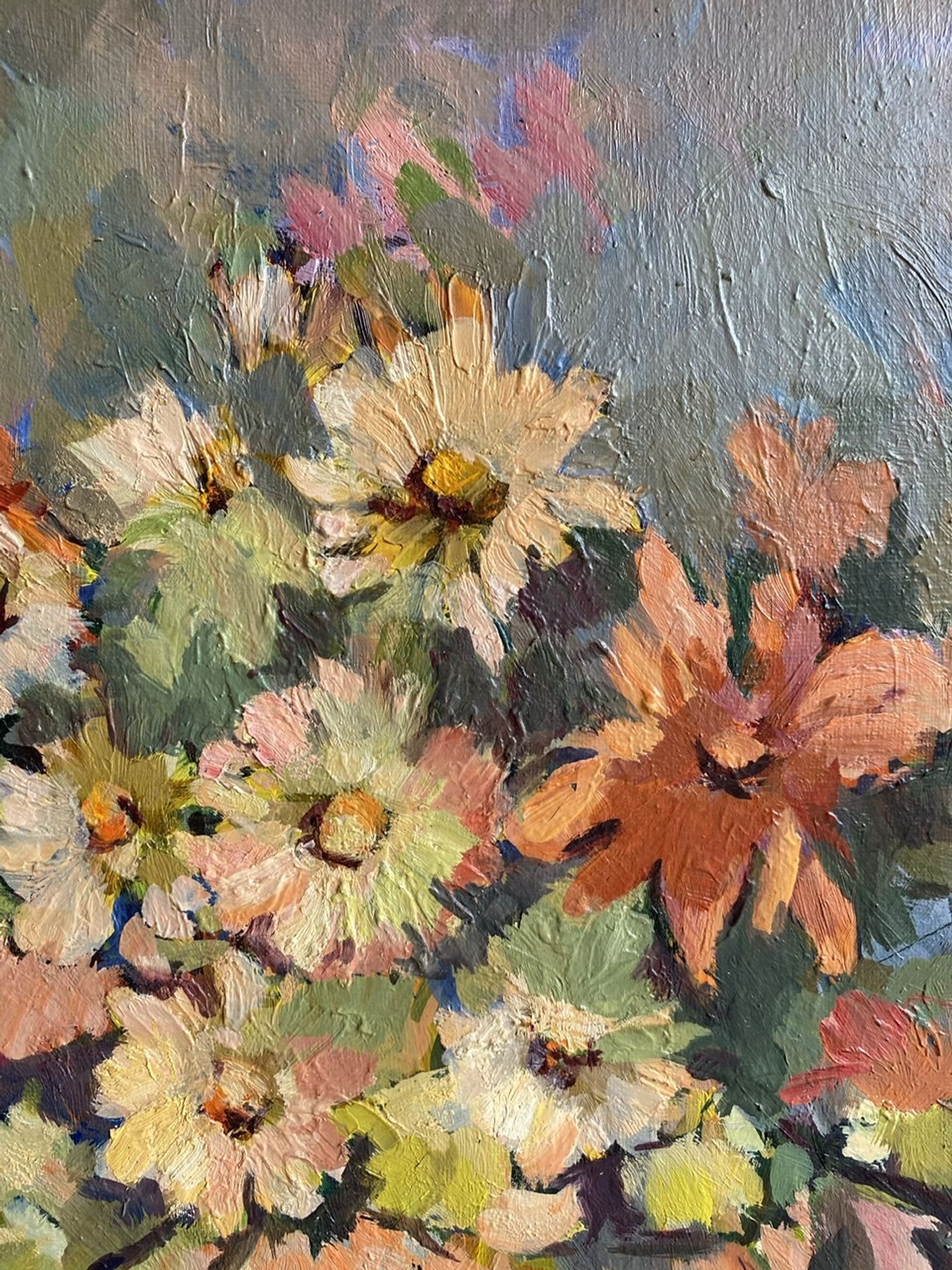Antique painting, Still life with wild flowers, signed, 20th century