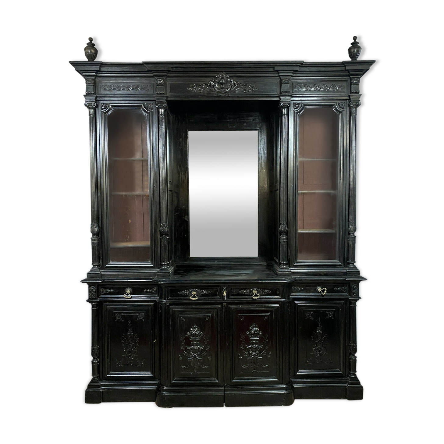 Renaissance Castle library in blackened wood with secret passage around 1850