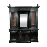 Renaissance Castle library in blackened wood with secret passage around 1850