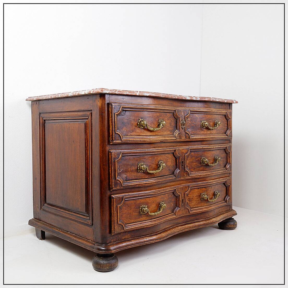 18th century walnut chest of drawers with red marble top