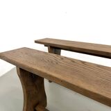 Pair of solid oak benches, winged legs, France, 1970s