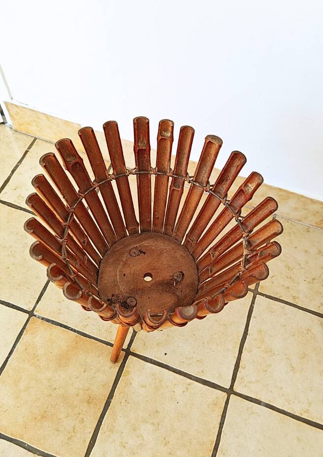 Bamboo Cache Pot on Vintage Stand