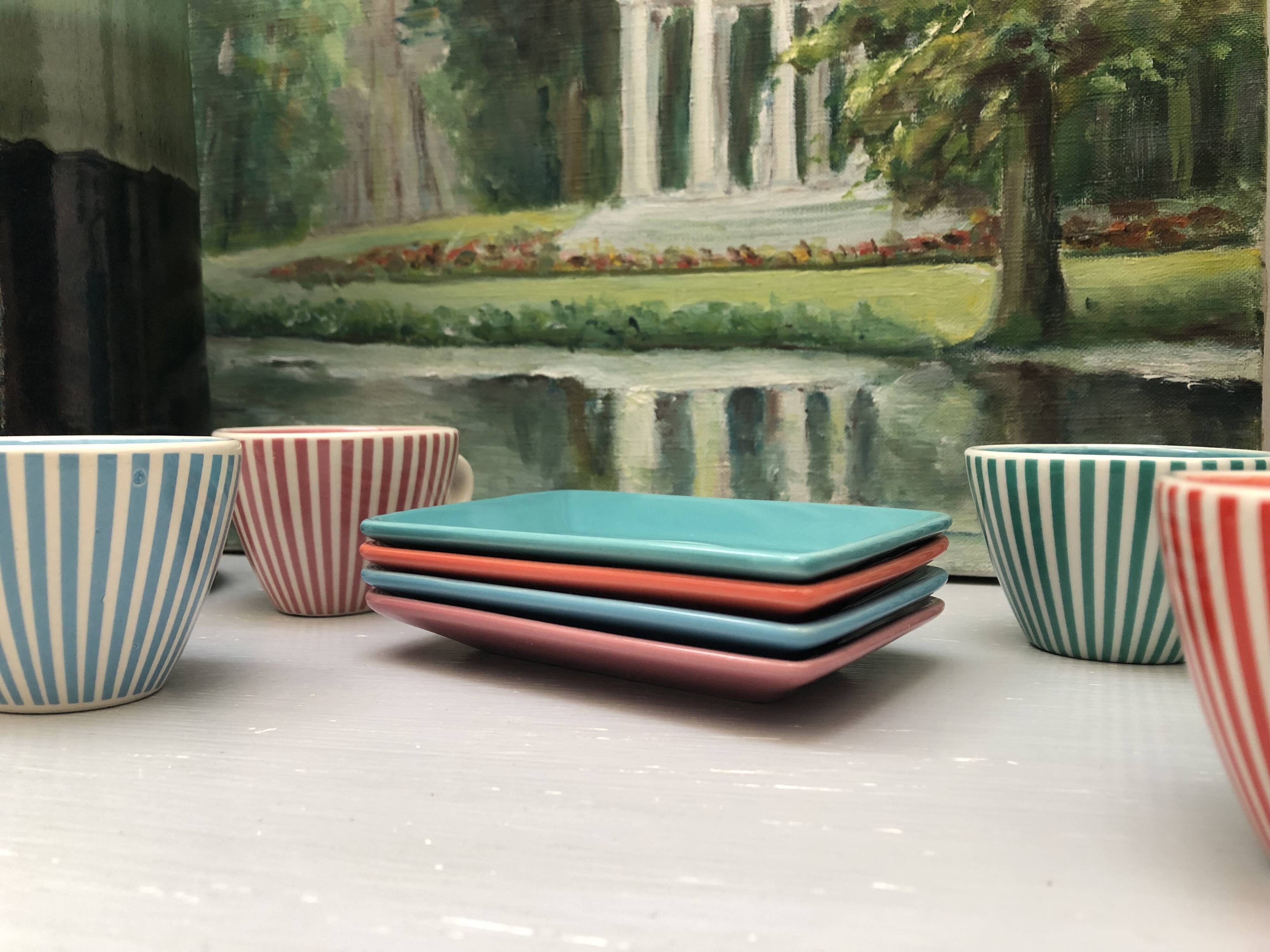 4 vintage ceramic coffee cups produced by LBVYR Circa