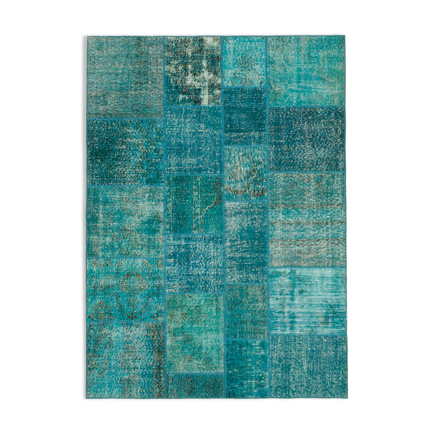 Hand-Knotted Oriental Overdyed 171 cm x 240 cm Turquoise Patchwork Rug