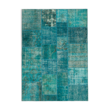 Hand-Knotted Oriental Overdyed 171 cm x 240 cm Turquoise Patchwork Rug