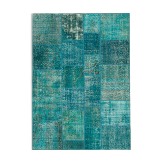Hand-Knotted Oriental Overdyed 171 cm x 240 cm Turquoise Patchwork Rug
