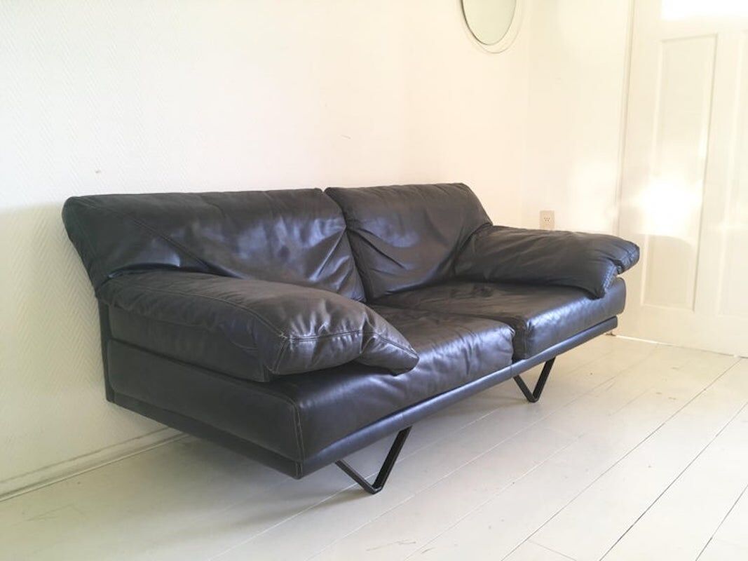 Durlet, Blue Leather Sofa, Model Cornelius, 1980s