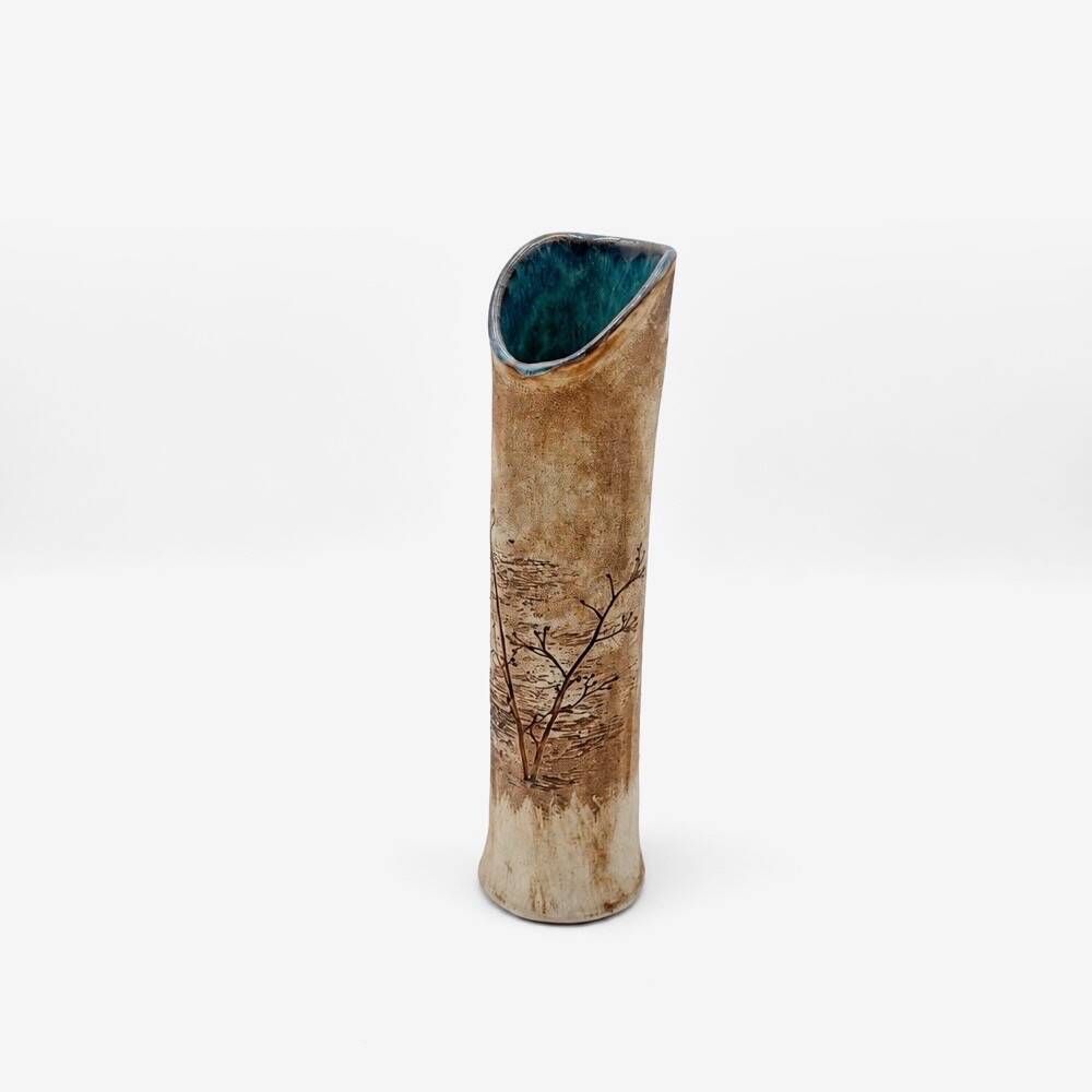 Asymmetrical soliflore in stoneware by Derek Rowe Underground Pottery Australia.