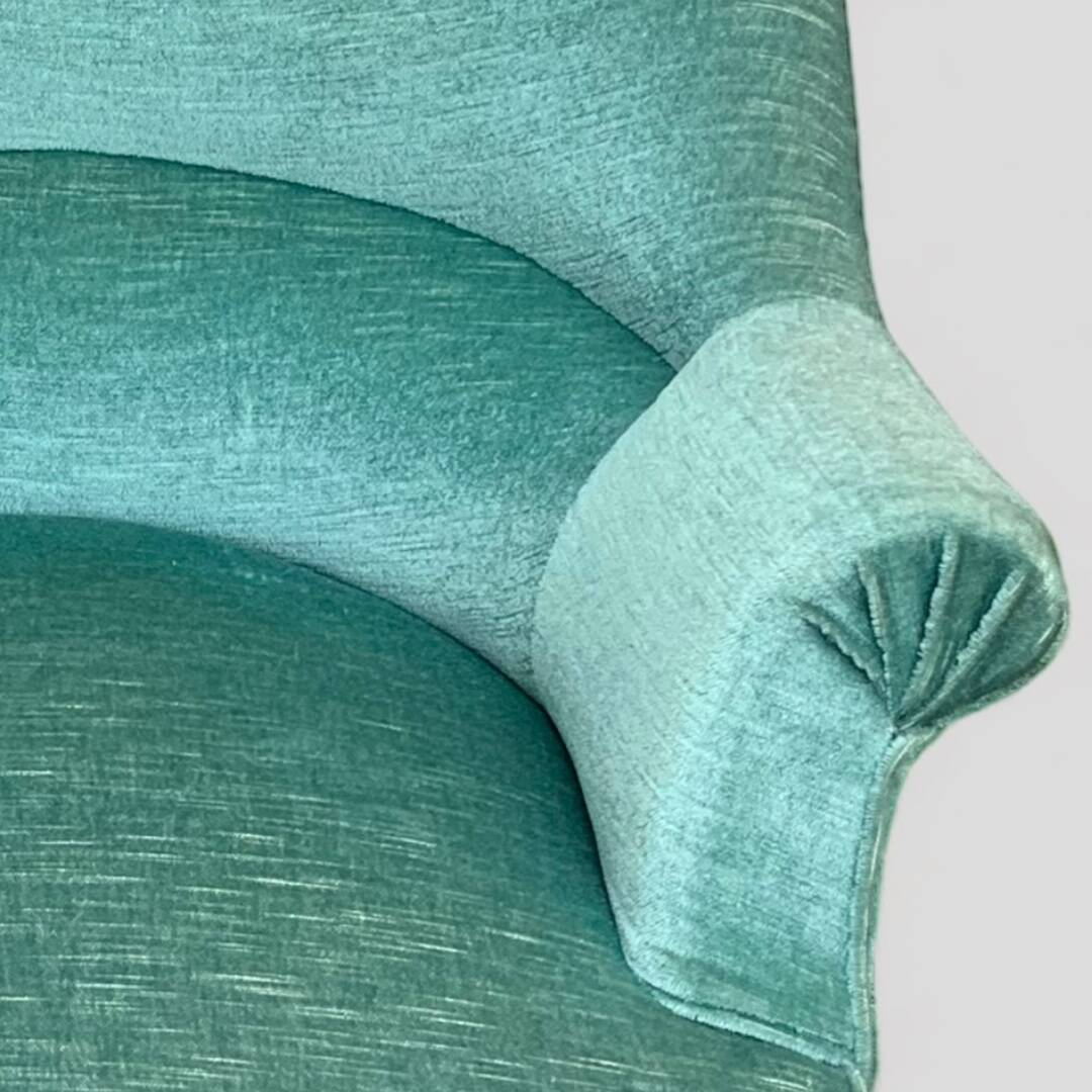 Pair of toad armchairs in water green velvet, 1970