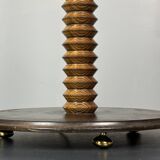 Large 95 cm midcentury brutalist wood turned mushroom table lamp, 1950s