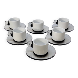 Guzzini Coffee Set 6 Porcelain Espresso Cups and 6 Plexiglas Saucers