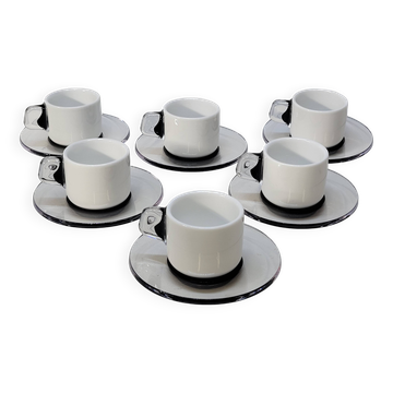 Guzzini Coffee Set 6 Porcelain Espresso Cups and 6 Plexiglas Saucers