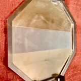 Modernist Art Deco mirror top in nickel-plated metal and handles translucent glass and ebony tube handles