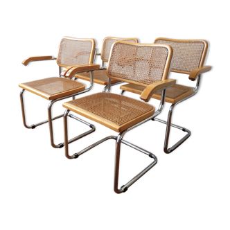 Lot de 4 fauteuils avec accoudoirs cesca b64 par Marcel Breuer
