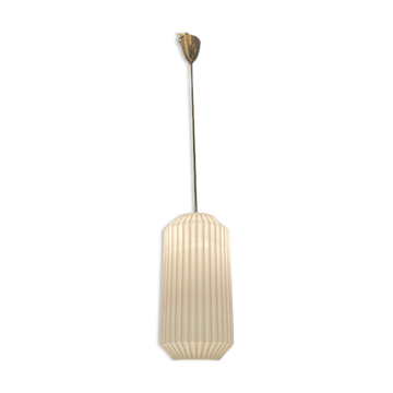 Opaline Glass Pleated Light Pendant, 1950s