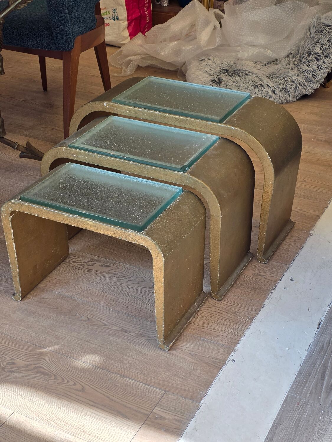 3 nesting tables, space age, circa 1970.