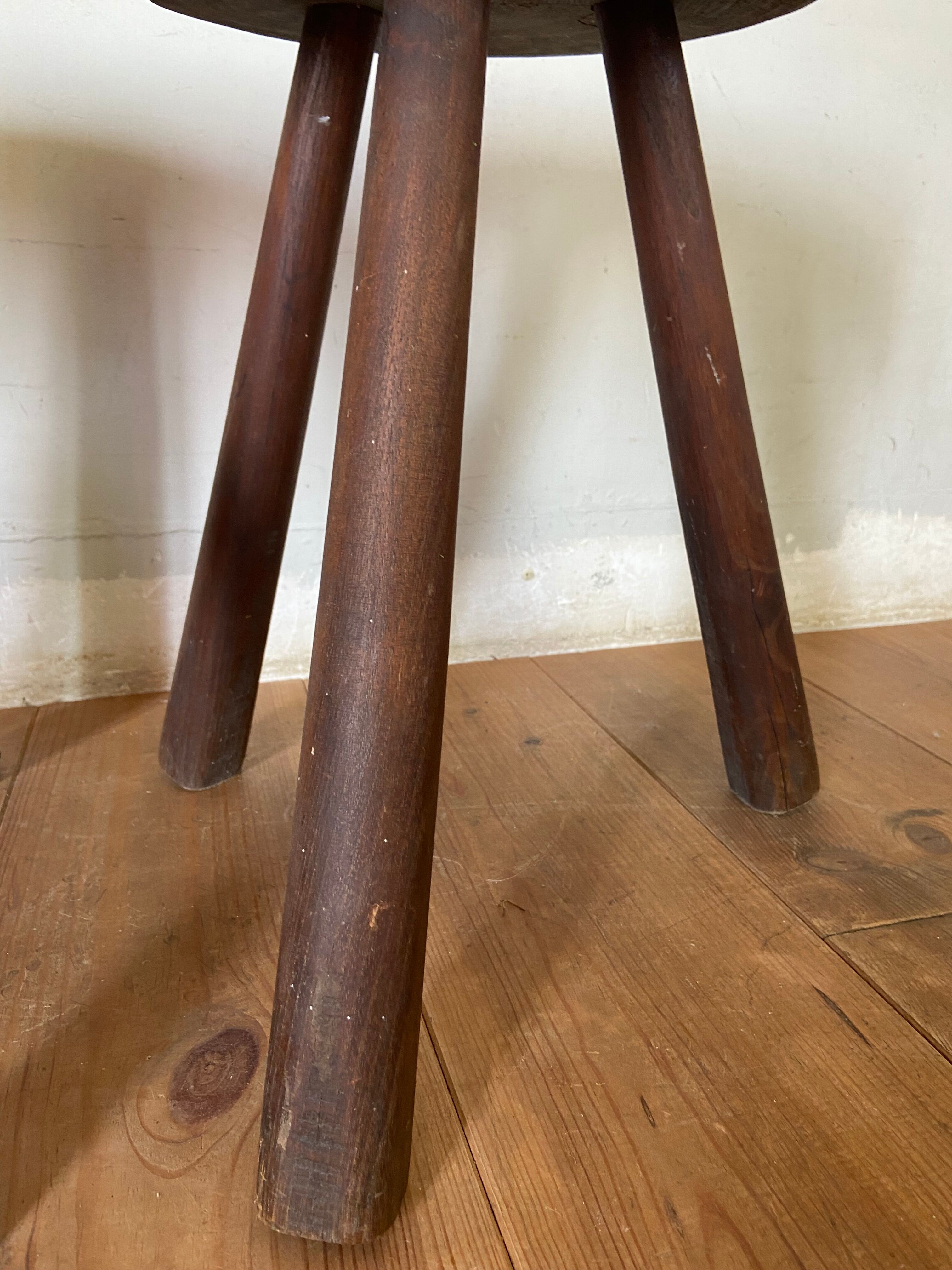 Pair of brutalist stool in solid oak 60s