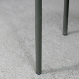 Side table tubular steel base, round top strapping wood, France, circa 1950