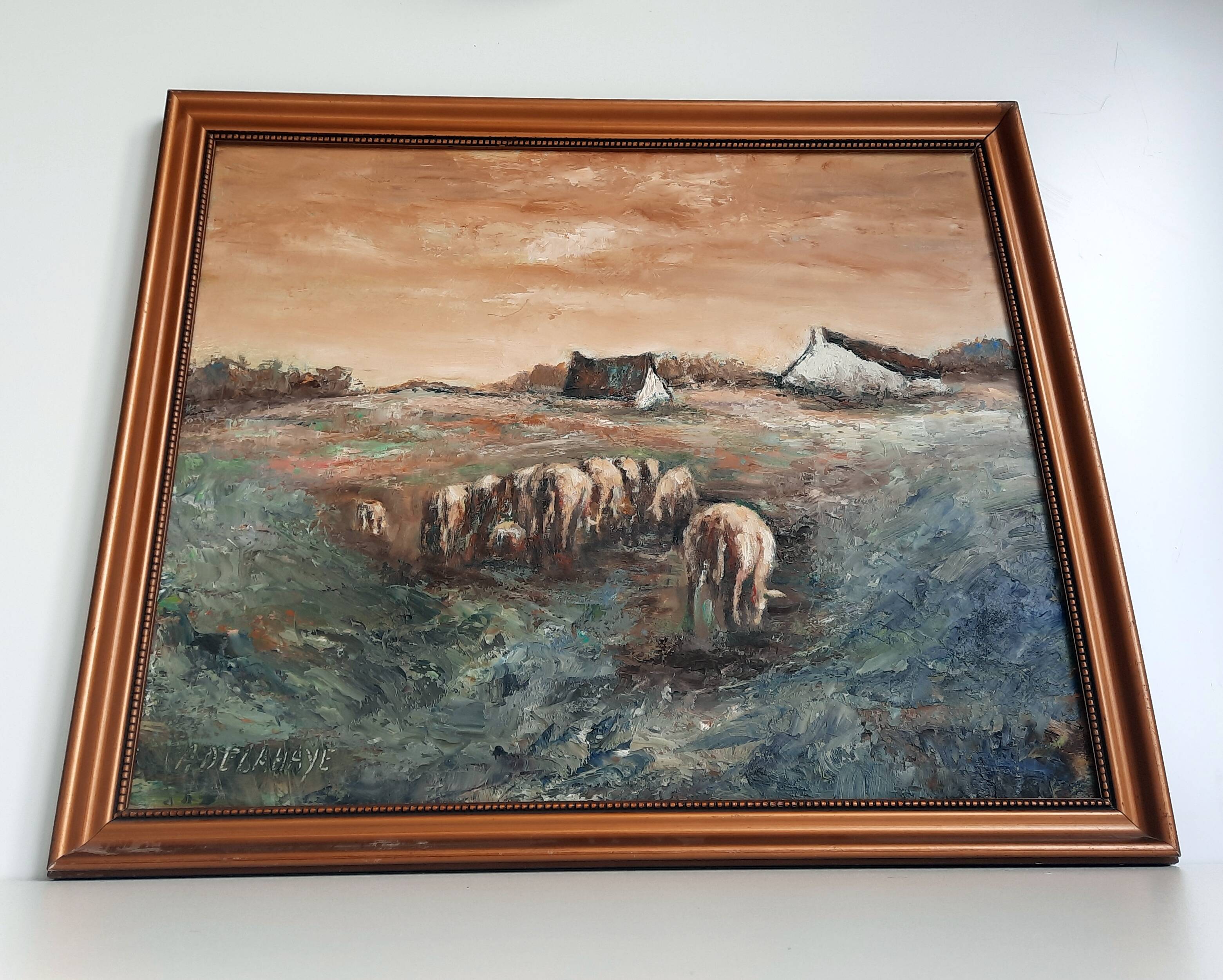 Oil painting on wood - A. Delahaye - Rural countryside scene - Hand signed and on the back - 1930