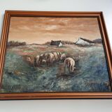 Oil painting on wood - A. Delahaye - Rural countryside scene - Hand signed and on the back - 1930