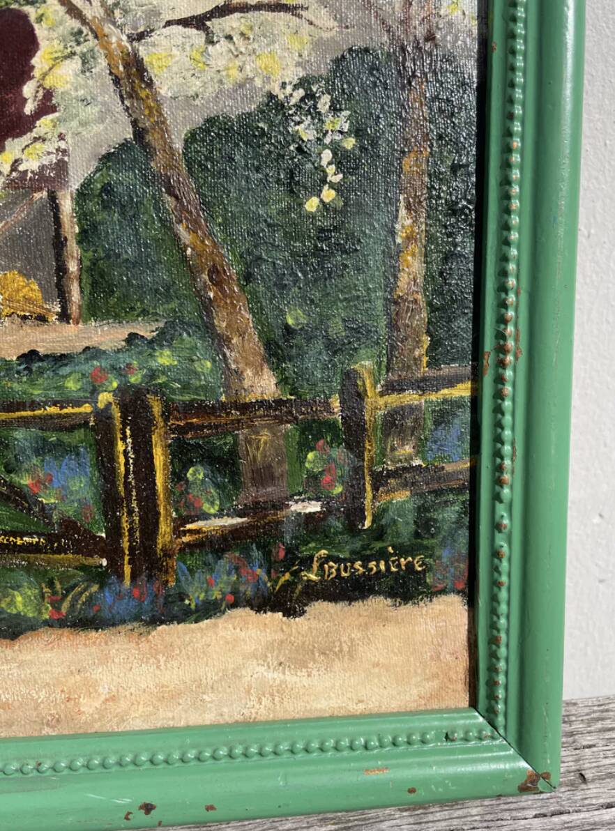 Painting of a farm in a landscape, oil on canvas with frame