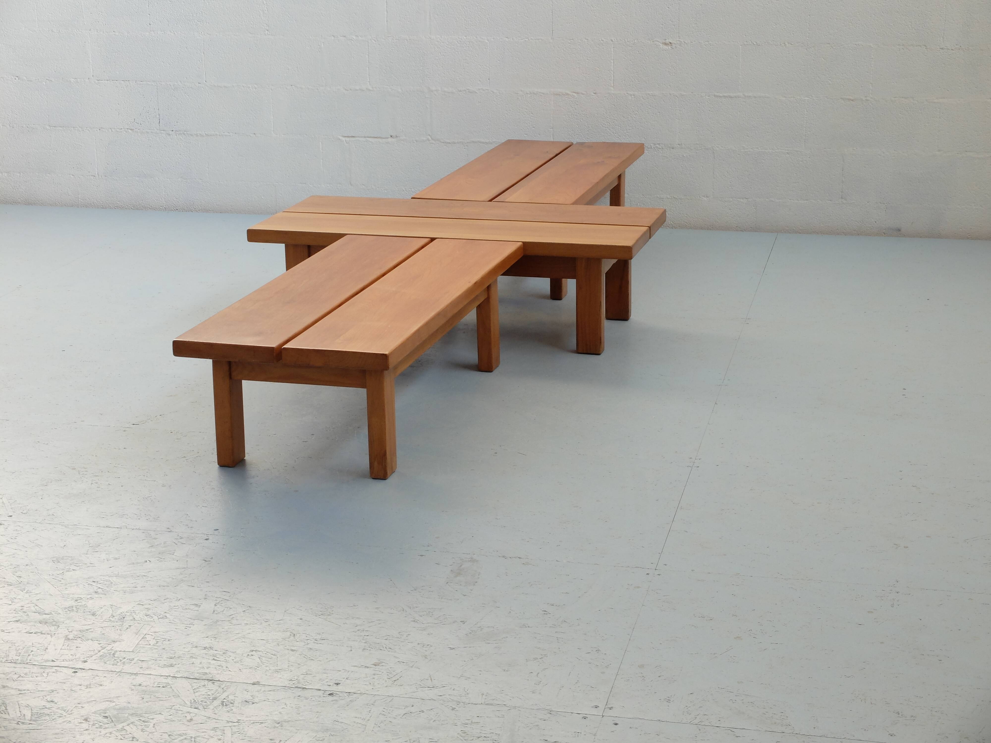 Large coffee table in 3 modules, solid elm.