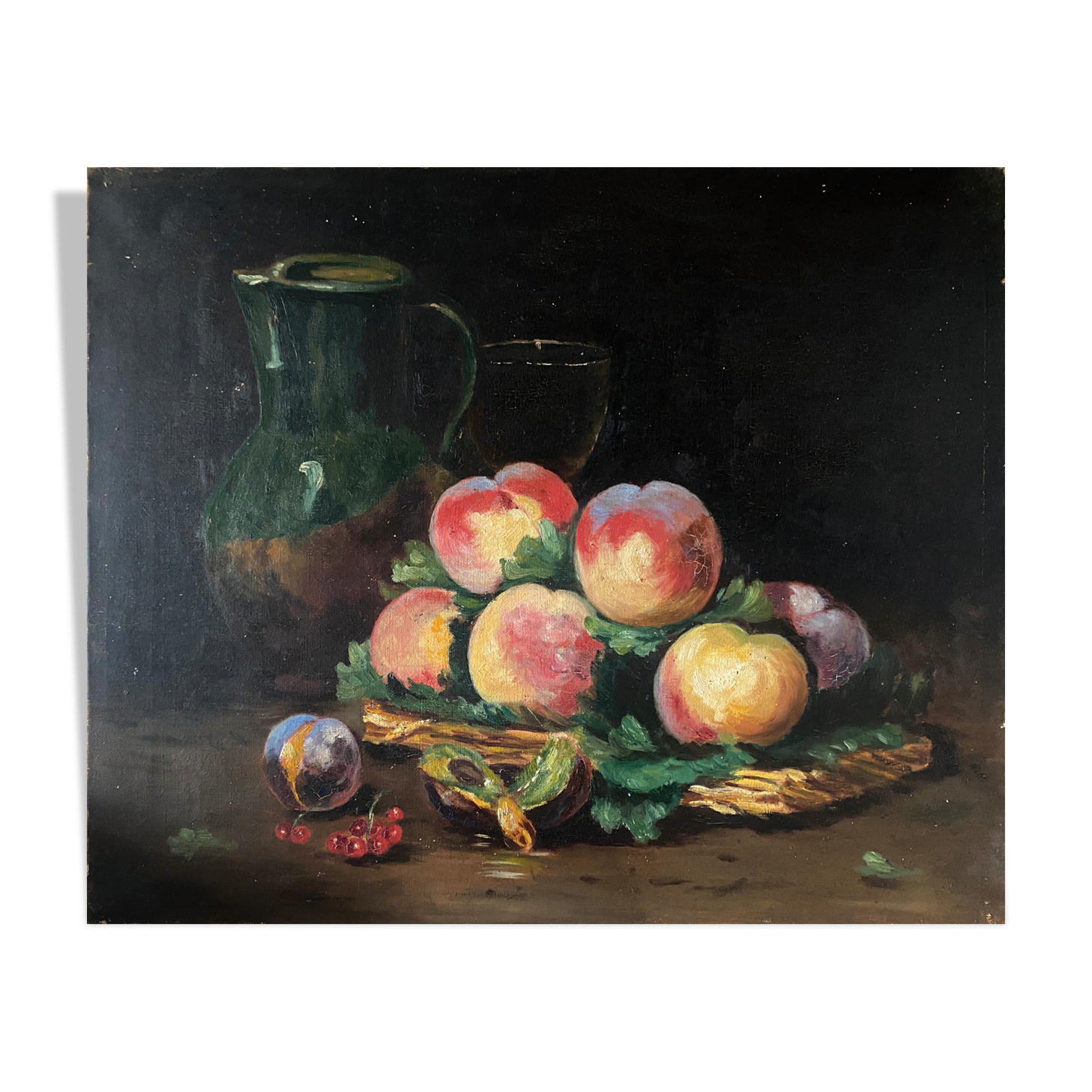 HST (XIX°) "Still Life with Peaches and Pitcher"