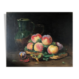 HST (XIX°) "Still Life with Peaches and Pitcher"