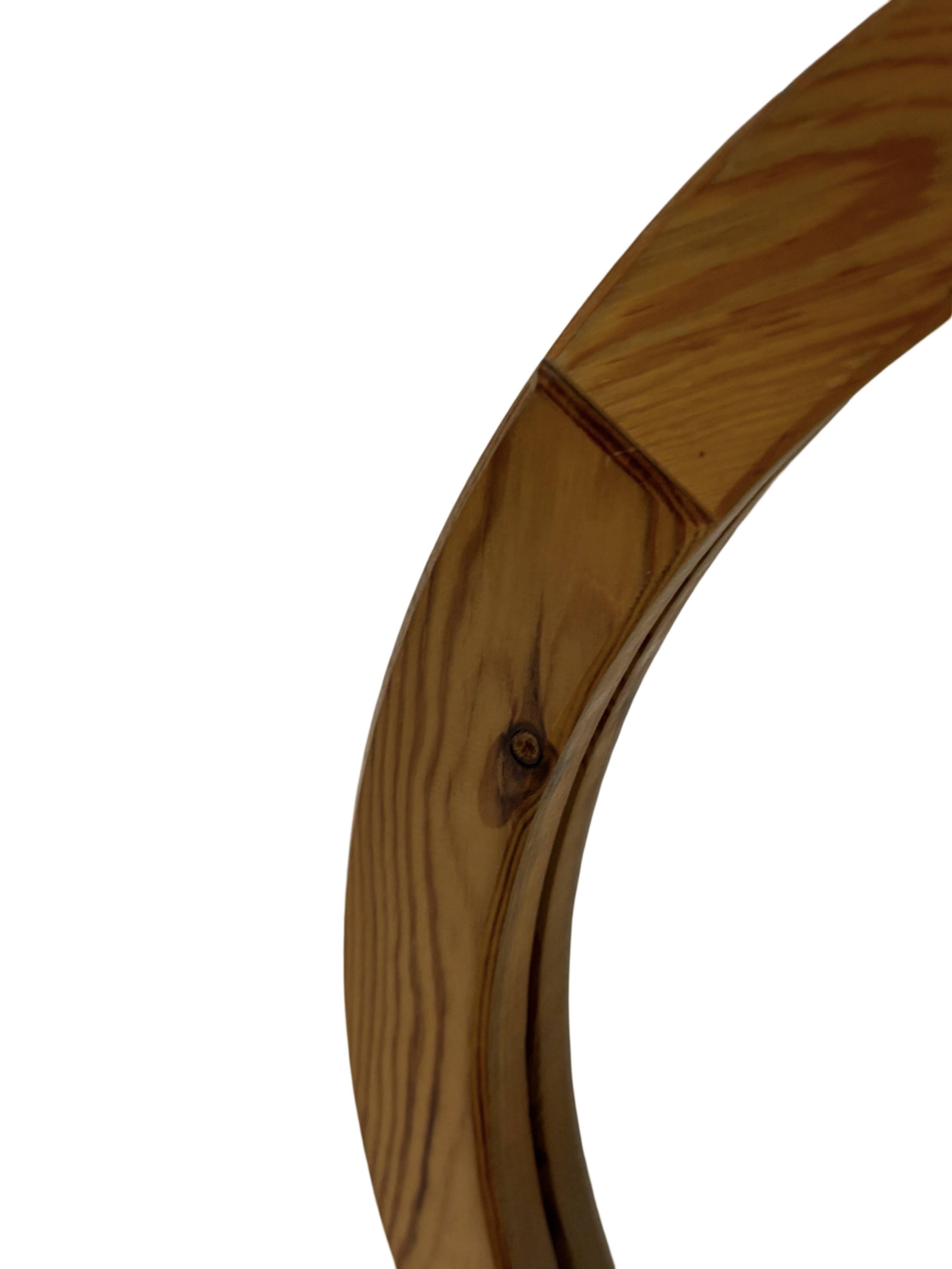 Vintage 70s round pine mirror Swedish design