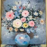 Tableau nature morte bouquet de fleurs, cadre doré