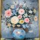 Tableau nature morte bouquet de fleurs, cadre doré