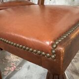 6 Art Deco walnut and leather chairs