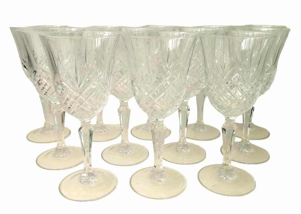 12 large cut crystal wine glasses
