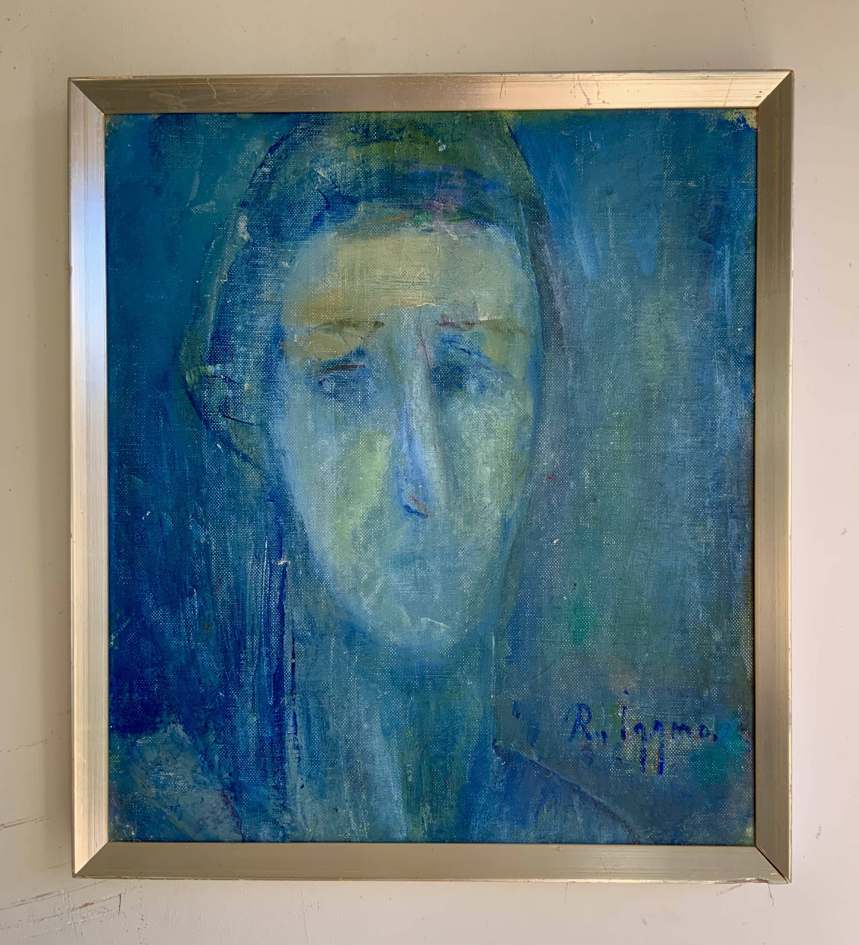 Original Rolf Iggmo Portrait Oil On Canvas Expressive Male Portrait Signed