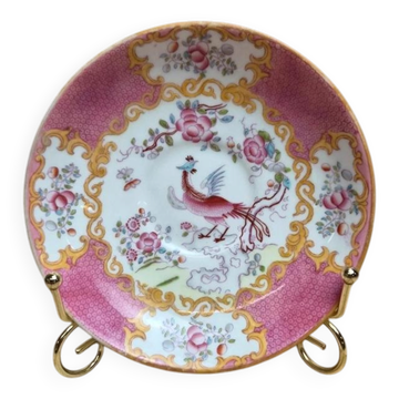 Antique Minton English Porcelain saucer – bird and pink flower design – English