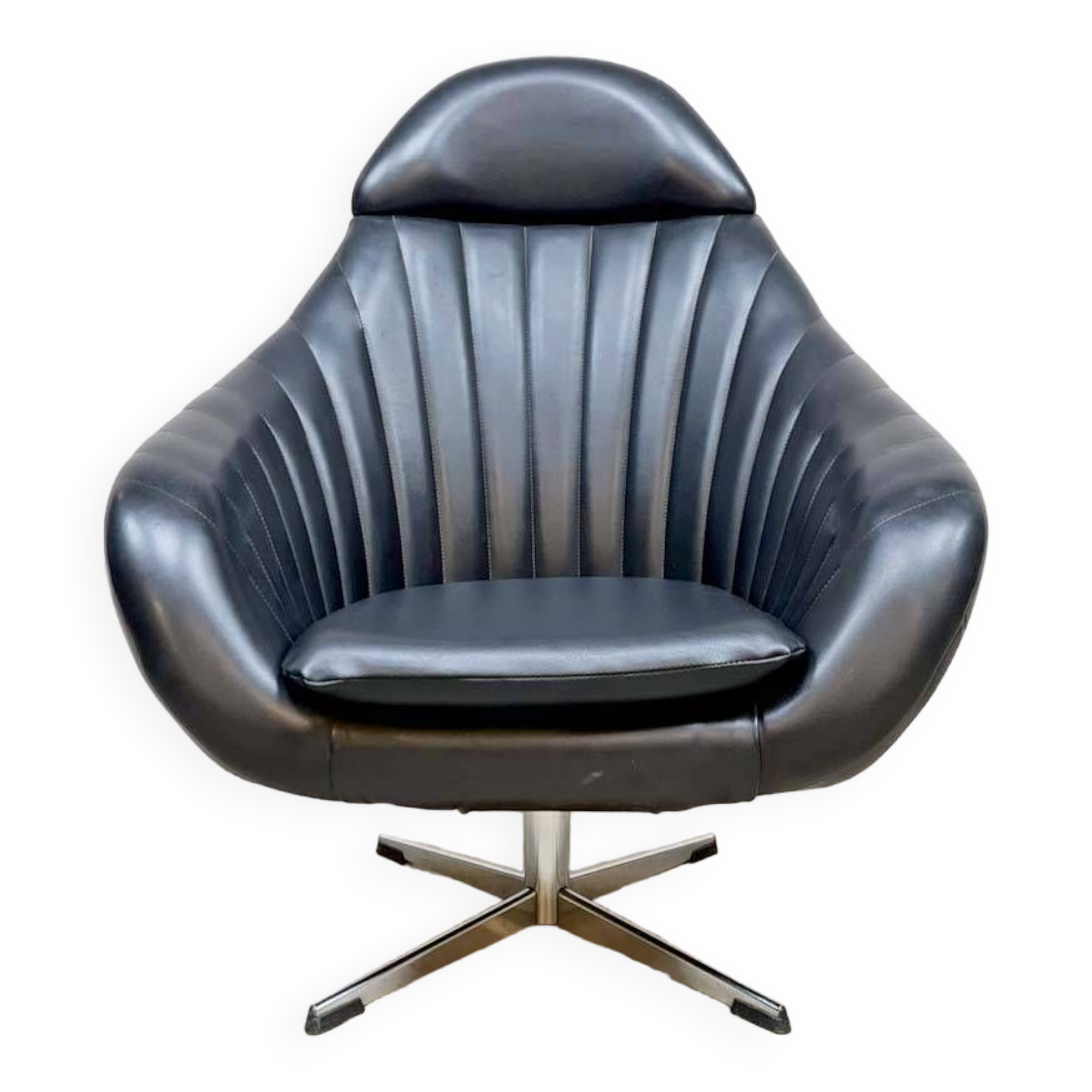Vintage black leatherette swivel chair 'Mad men style'