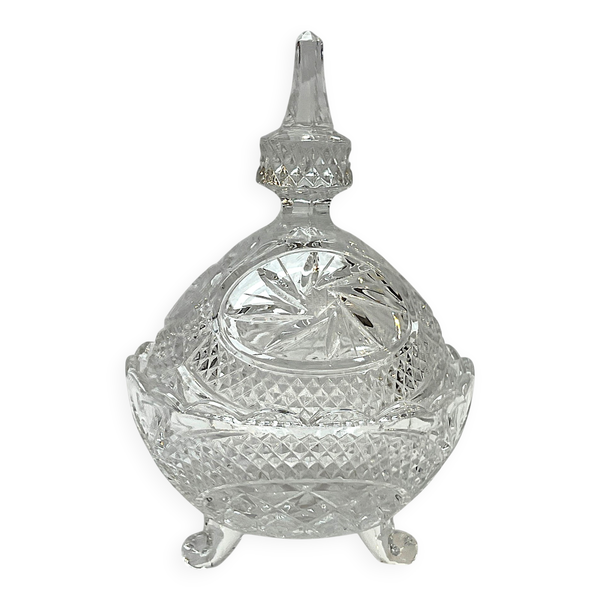 cut crystal sugar bowl with lid Pinwheel pattern crystal sweet jar