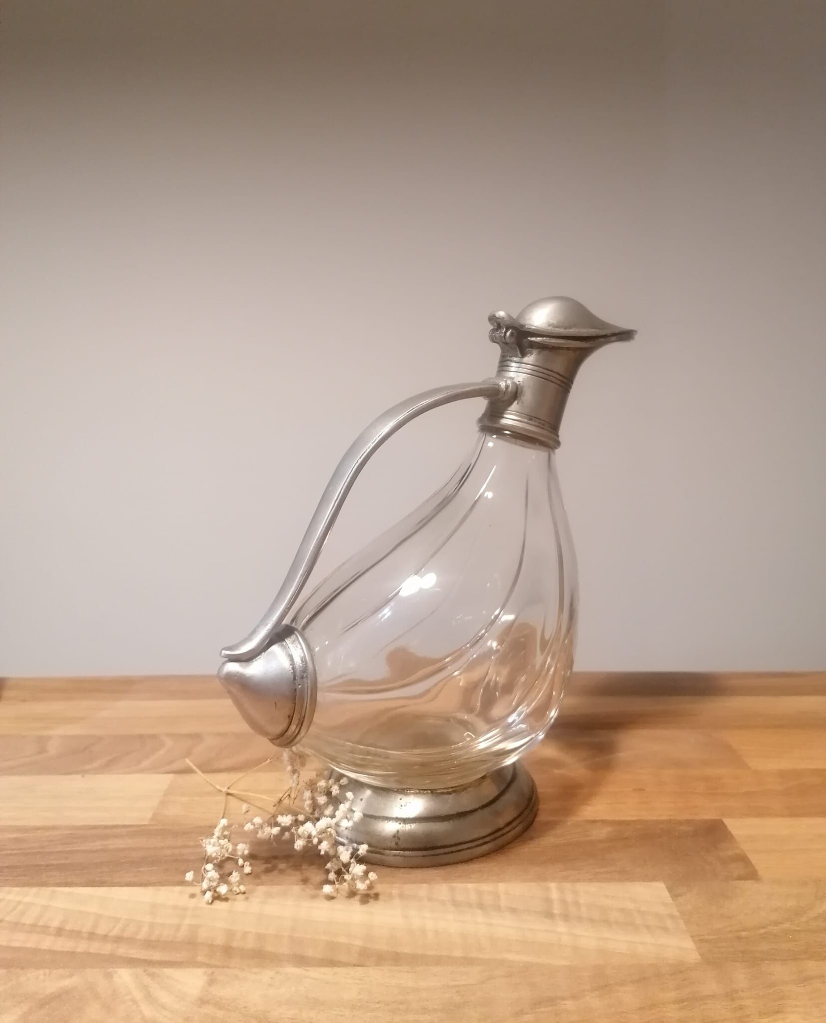 Duck carafe in glass and pewter