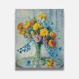 Old painting - Bouquet of flowers in a glass vase