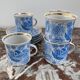 Coffee and tea set, vintage, stylized bird decor, retro, design, blue