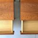 Modernist pair / Scandinavian wooden bedside tables, 1970 design.