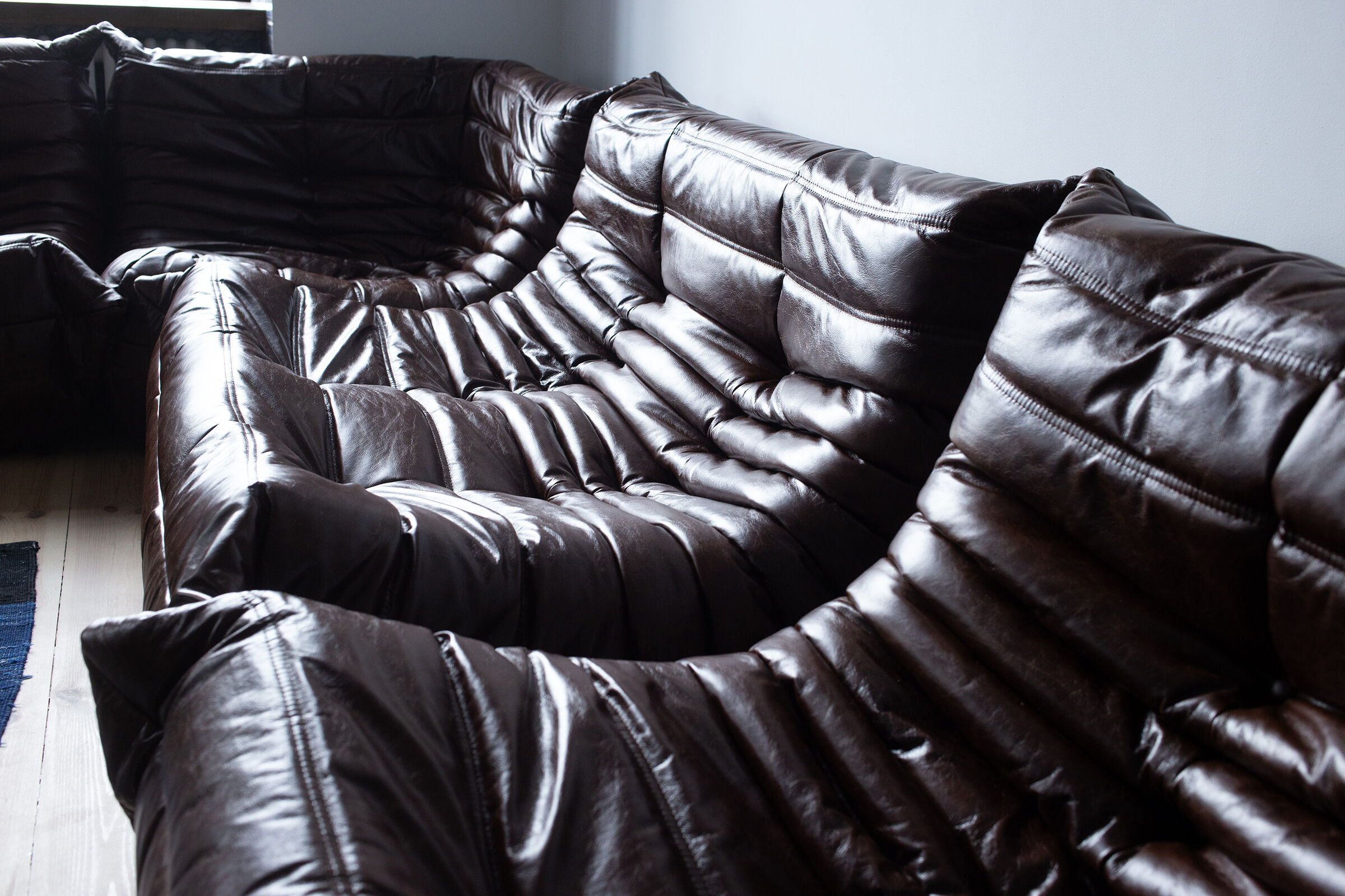 Togo brown leather set designed by Michel Ducaroy 1973