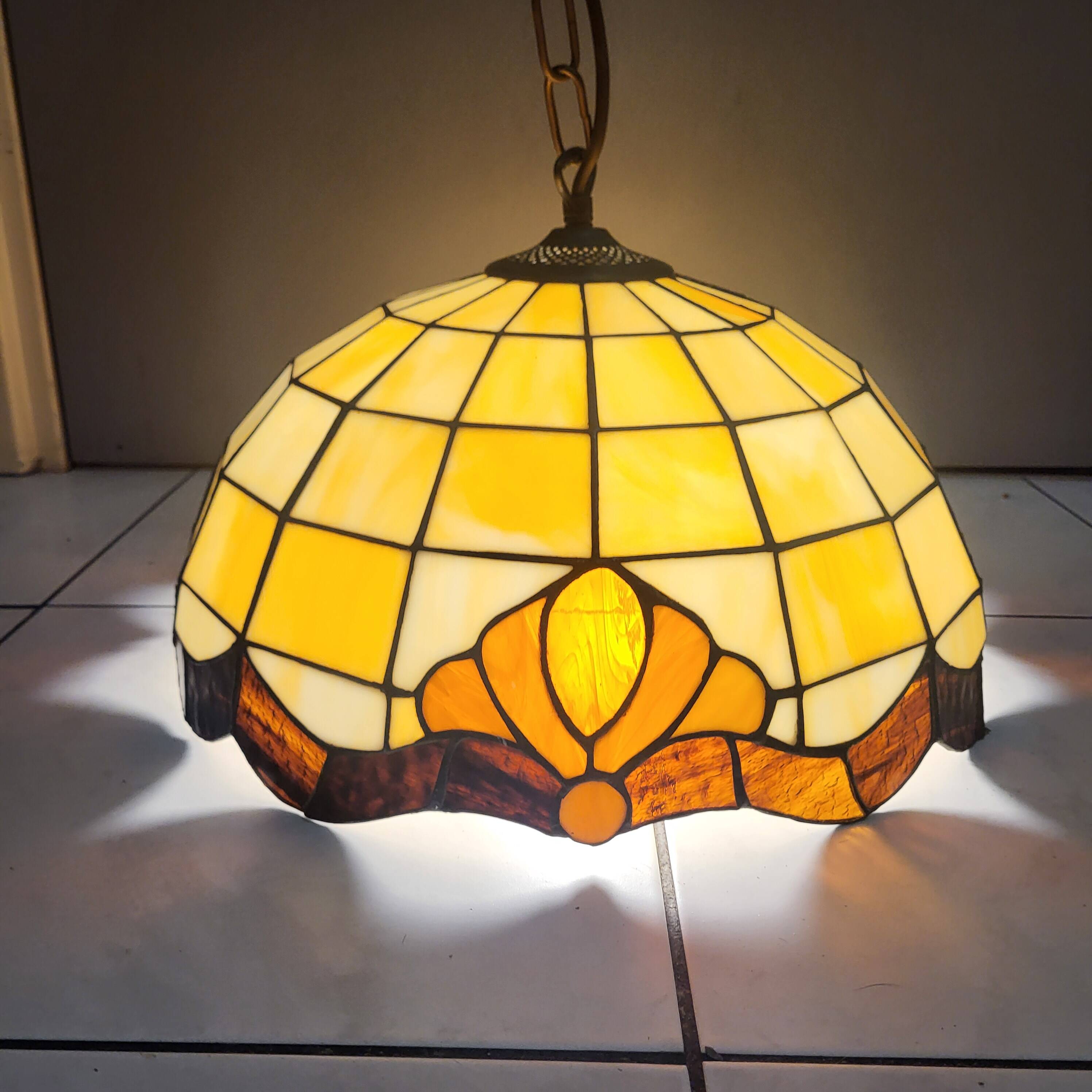 Tiffany-style stained glass pendant, vintage Honsel Germany